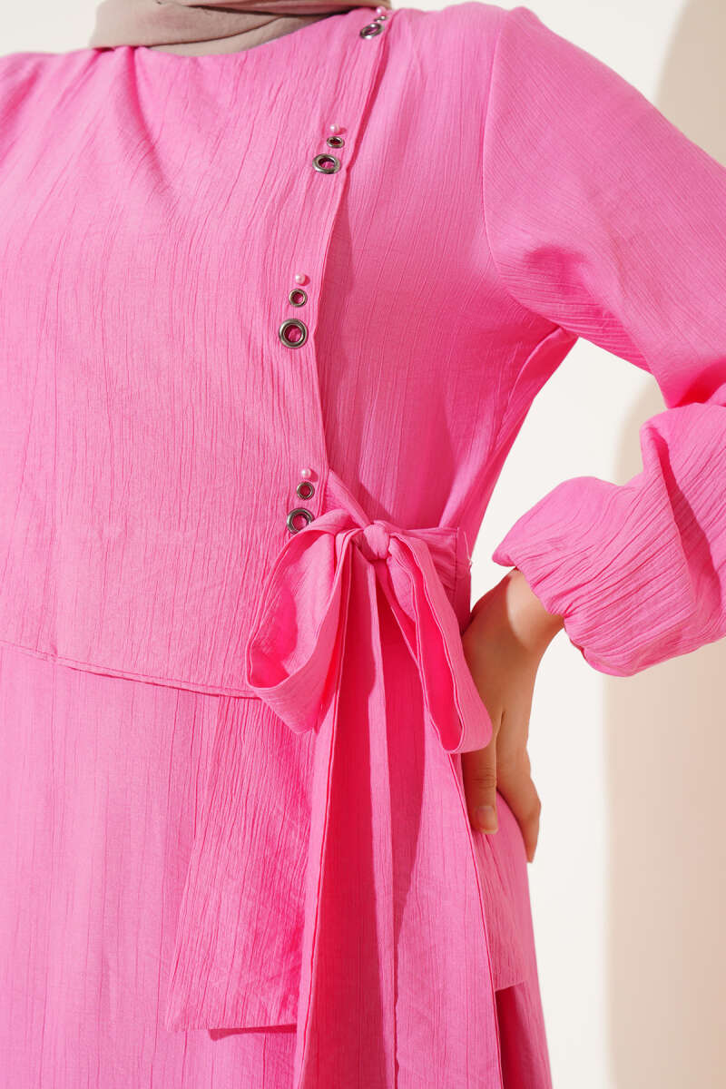 Tie Dress with Eyelet Detail - Pink