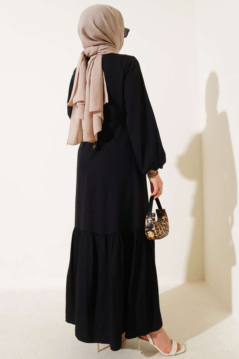 Tie Dress with Eyelet Detail - Black