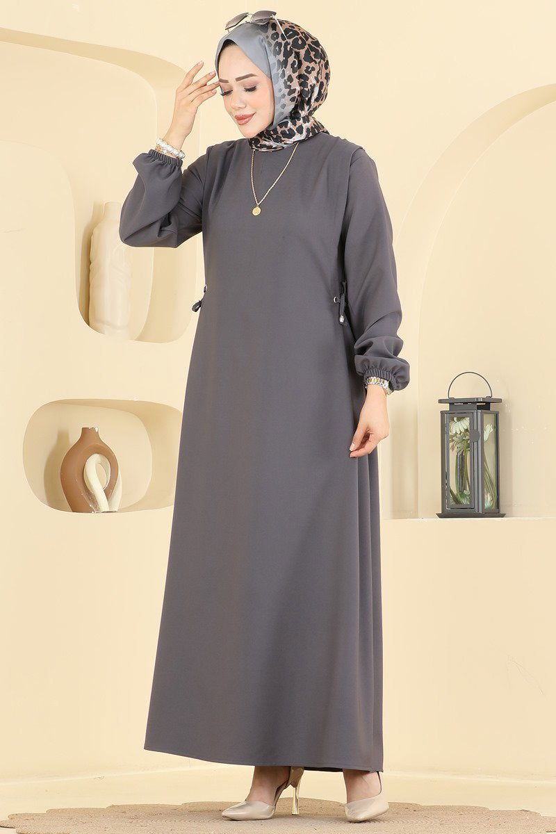 Double Knit Dress with Eyelet Detail - Charcoal