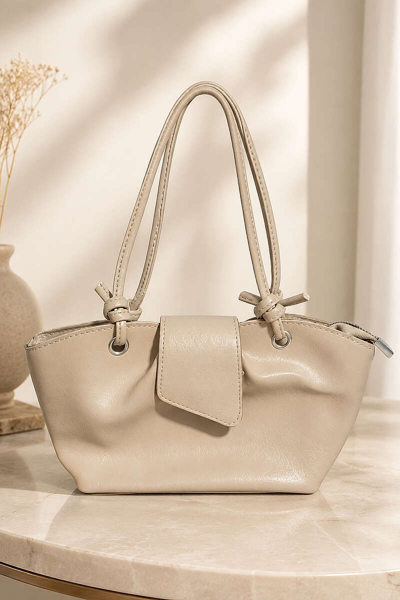 Magnetic Bag with Eyelet Detail - Beige