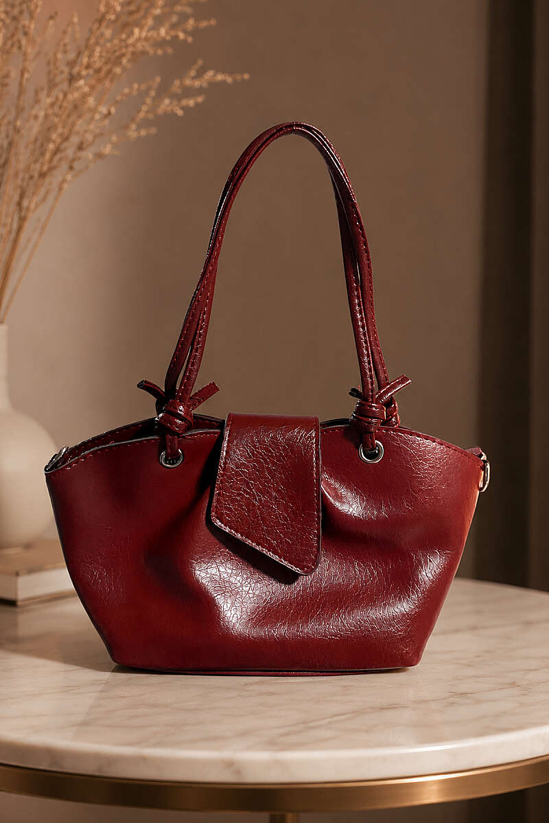 Magnetic Bag with Eyelet Detail - Burgundy