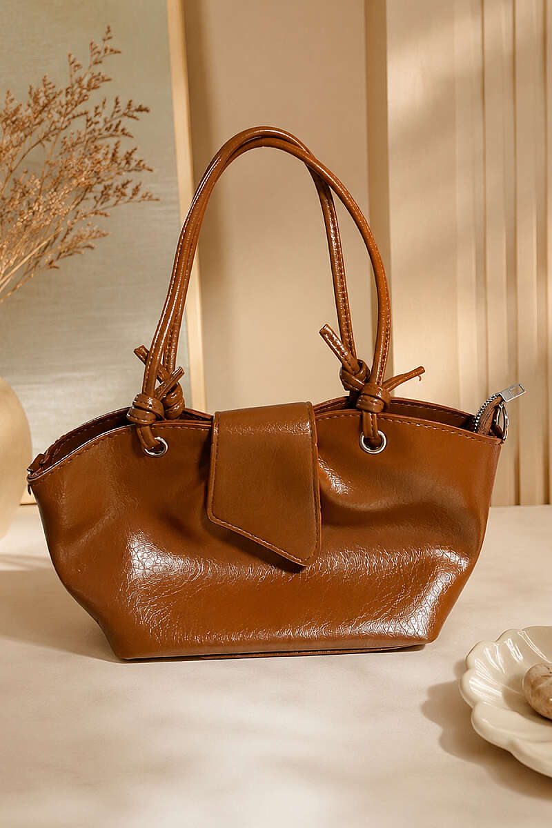 Magnetic Bag with Eyelet Detail - Tan