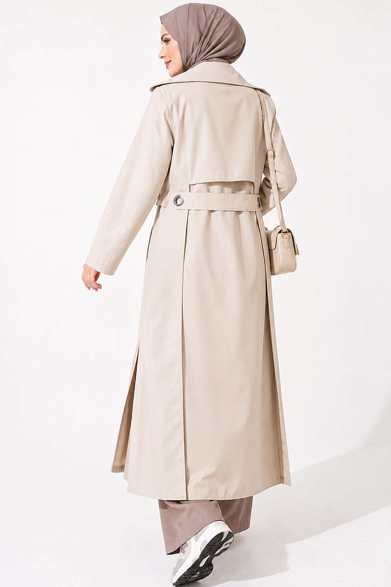 Trench Coat with Eyelet Detail - Beige