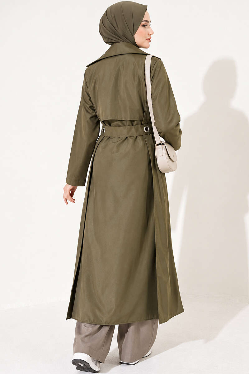 Trench Coat with Eyelet Detail - Khaki