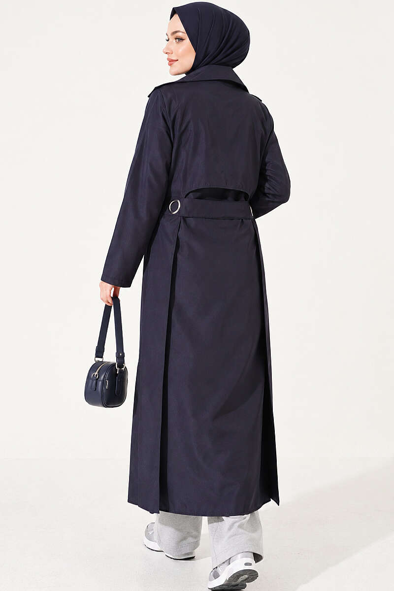 Trench Coat with Eyelet Detail - Navy