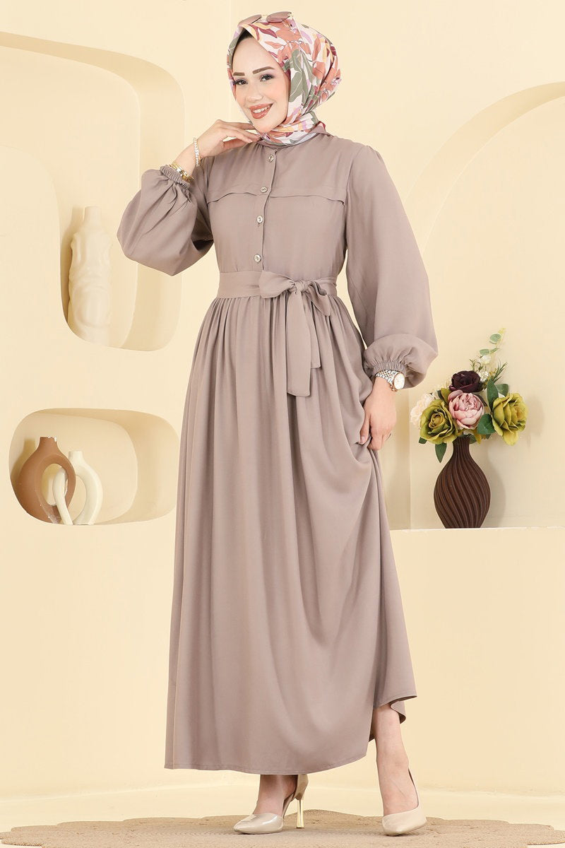 Dress with Sash Detail - Mink