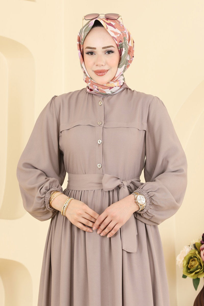 Dress with Sash Detail - Mink