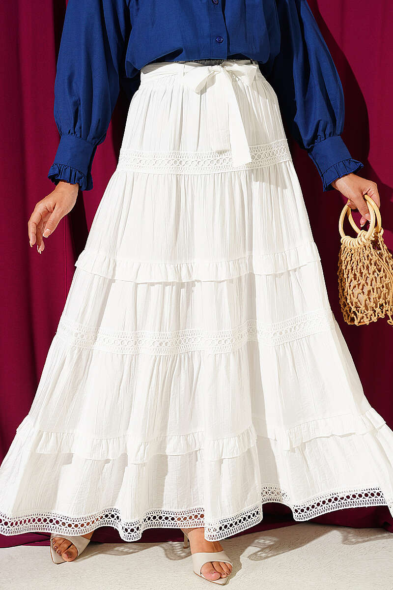 Guipure Skirt with Sash Detail - Ecru