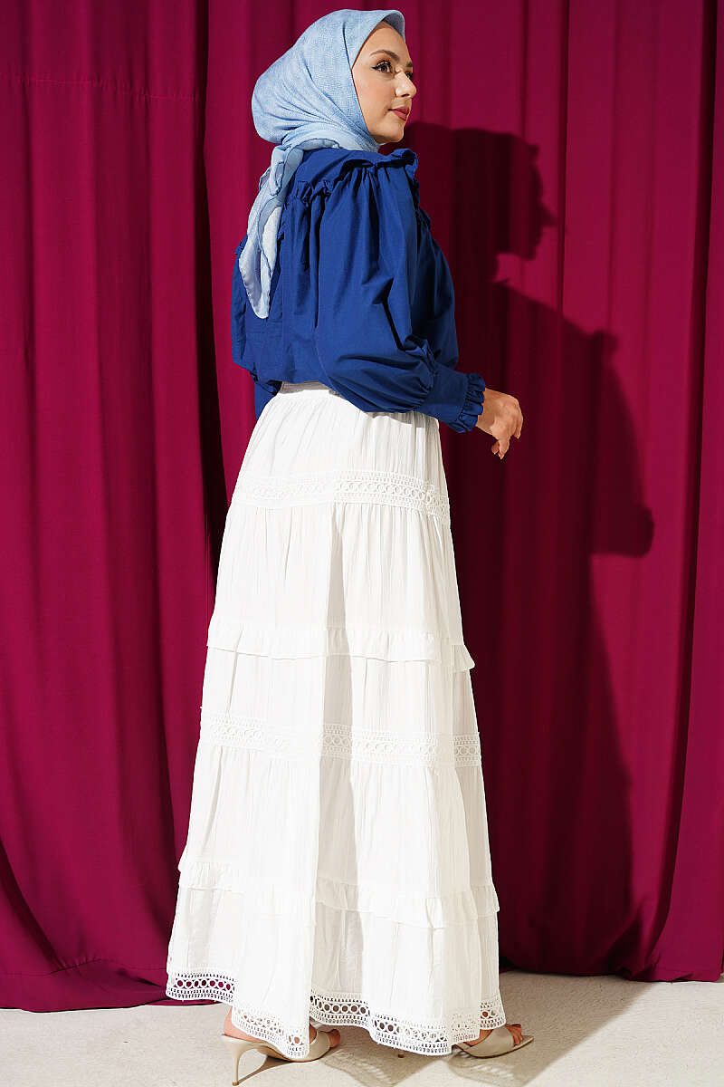 Guipure Skirt with Sash Detail - Ecru
