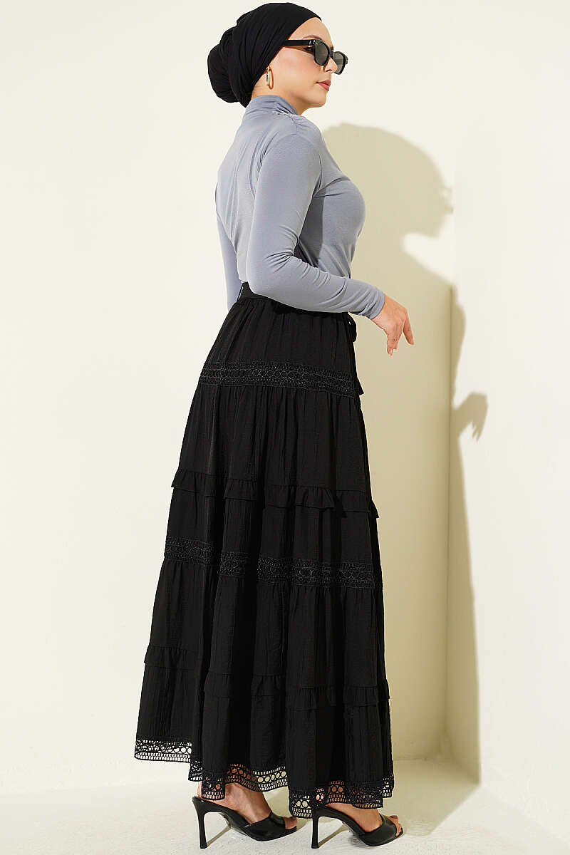 Guipure Skirt with Sash Detail - Black