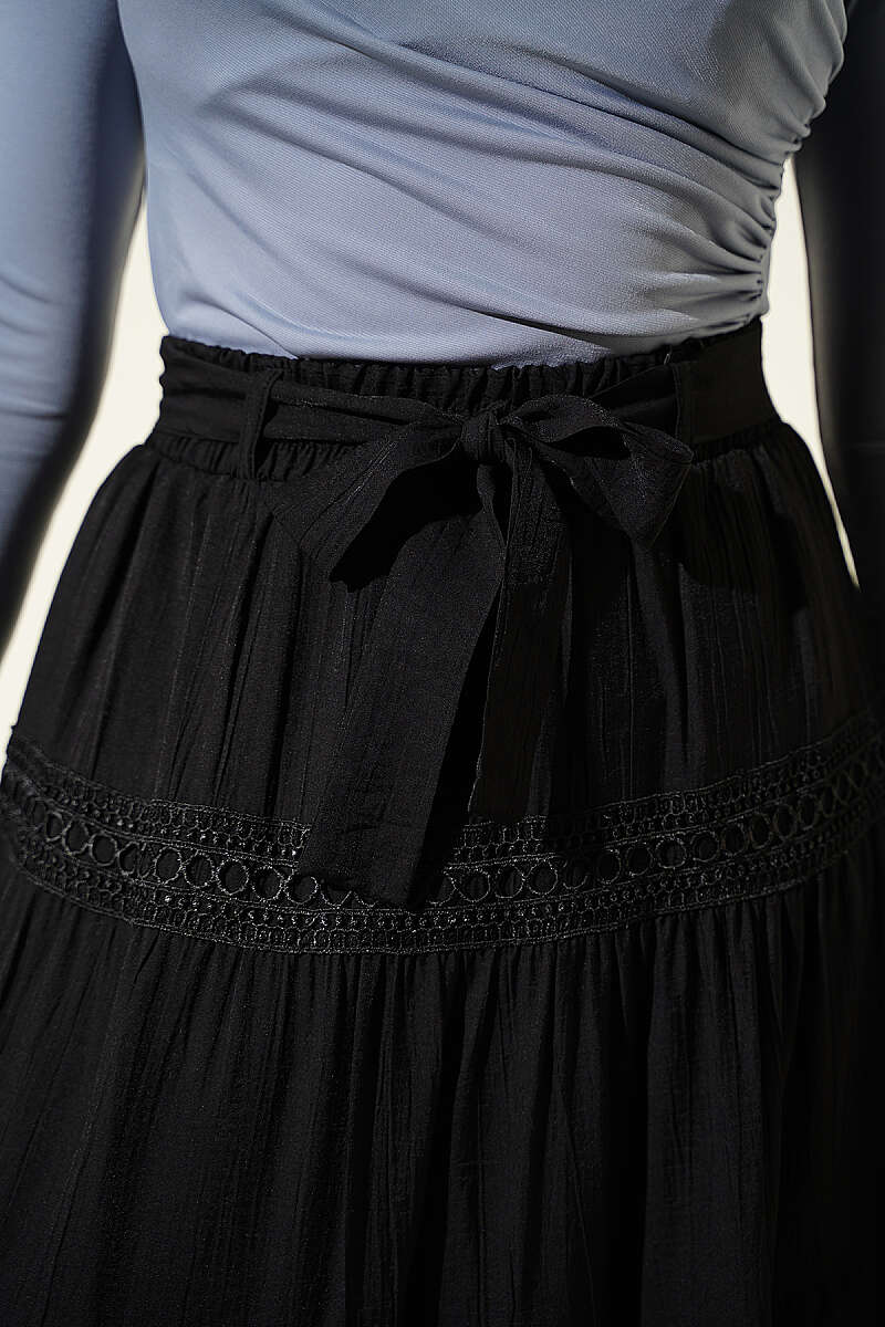 Guipure Skirt with Sash Detail - Black
