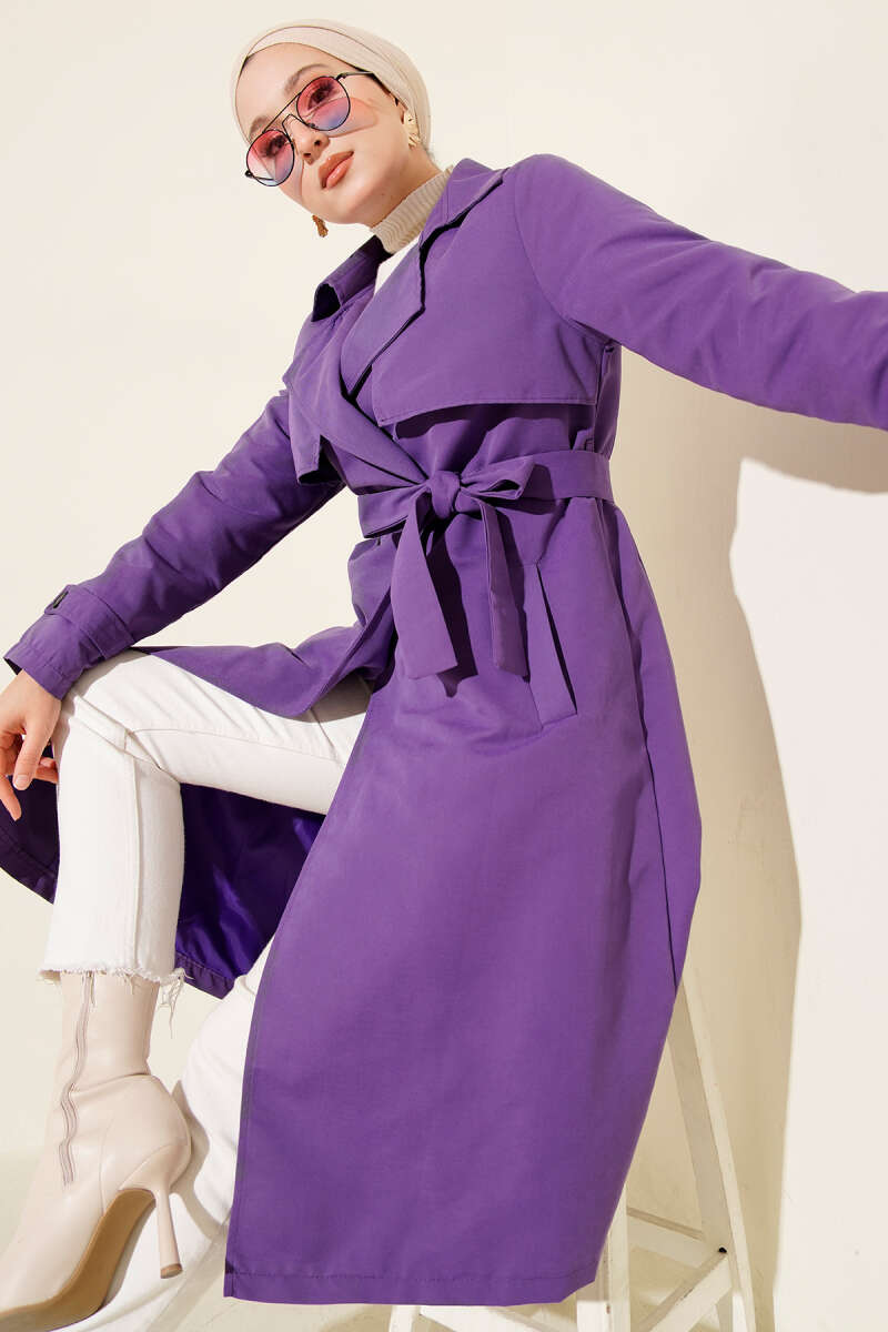 Mid-Length Belted Trench - Purple