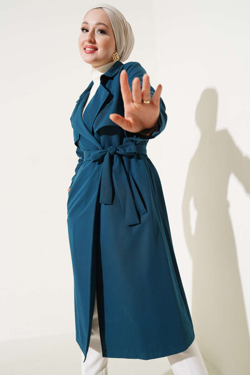 Mid-Length Belted Trench - Emerald