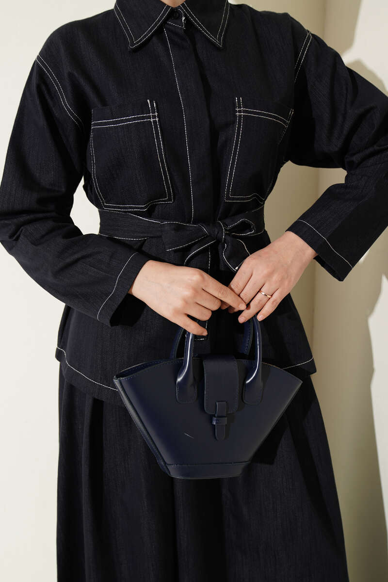 Belted Two-Pocket Skirt Set - Navy