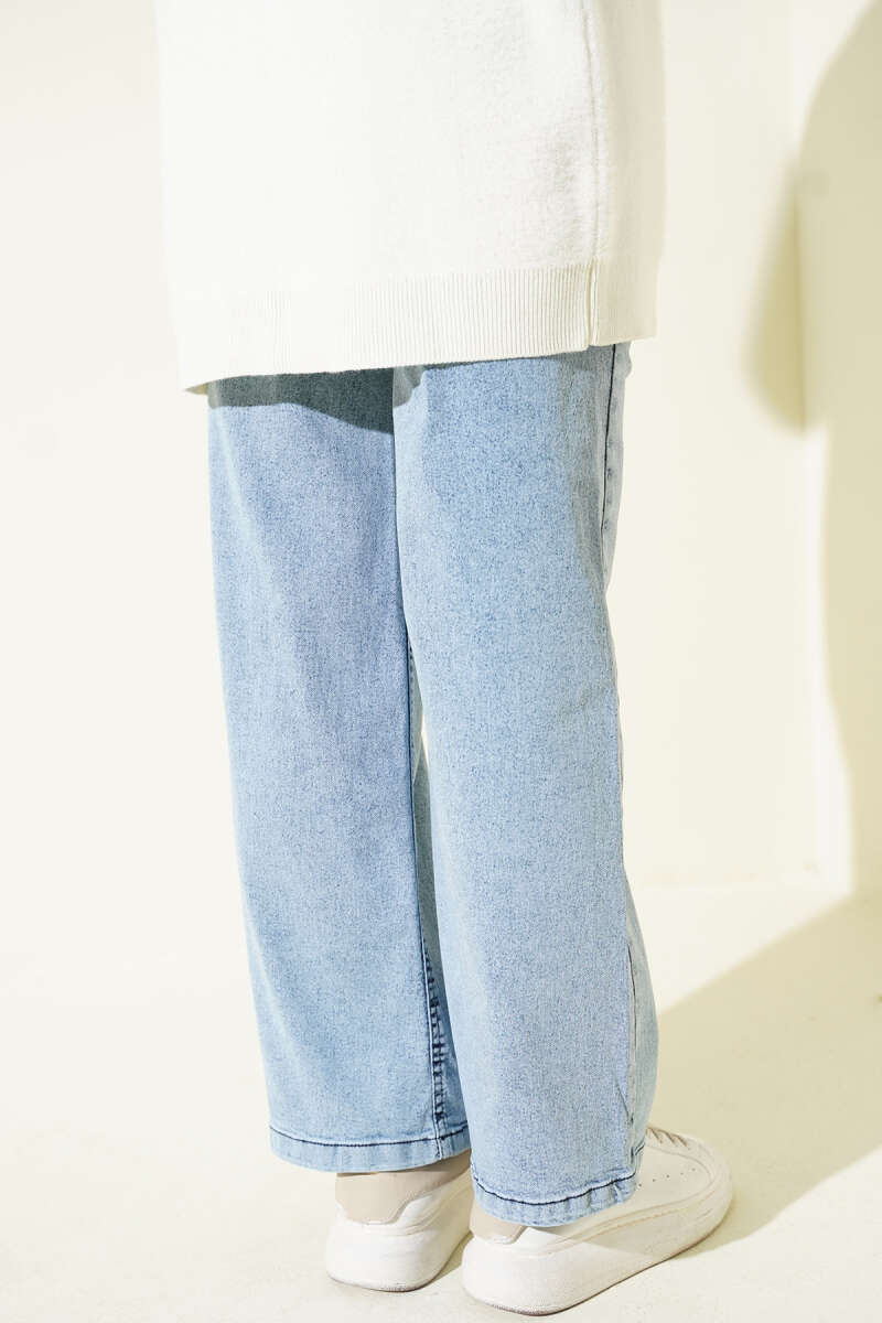 Belted Wide-Leg Jeans with Tie - Light Denim