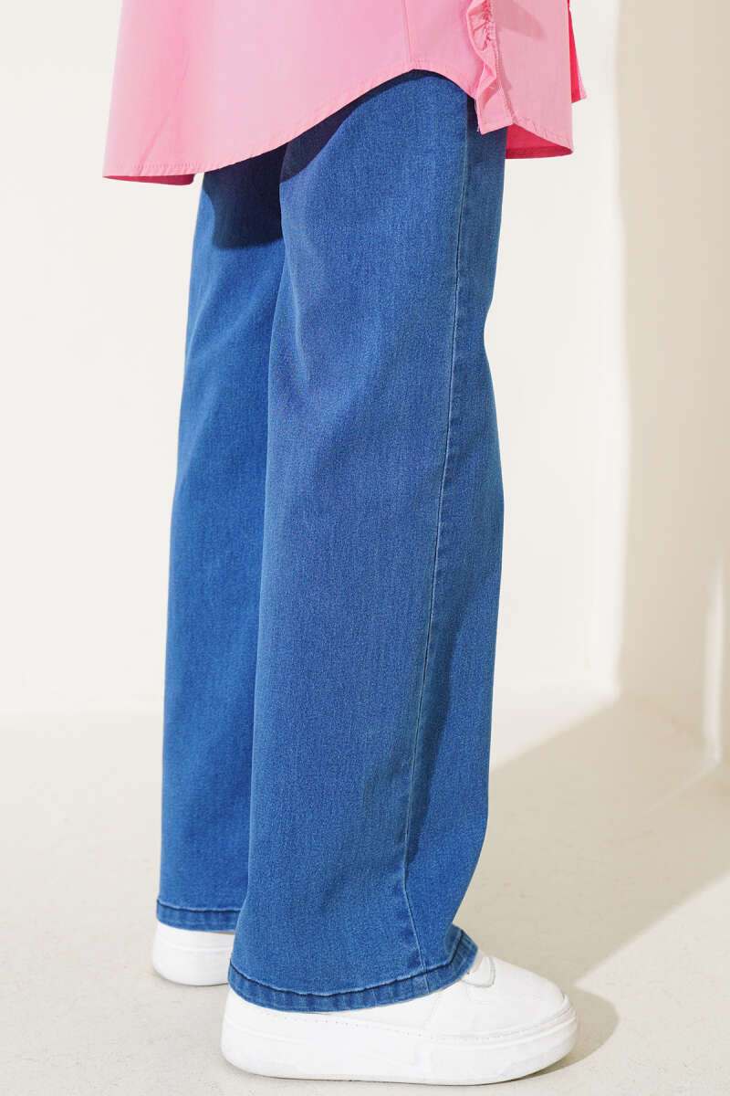 Belted Wide-Leg Jeans with Tie - Blue