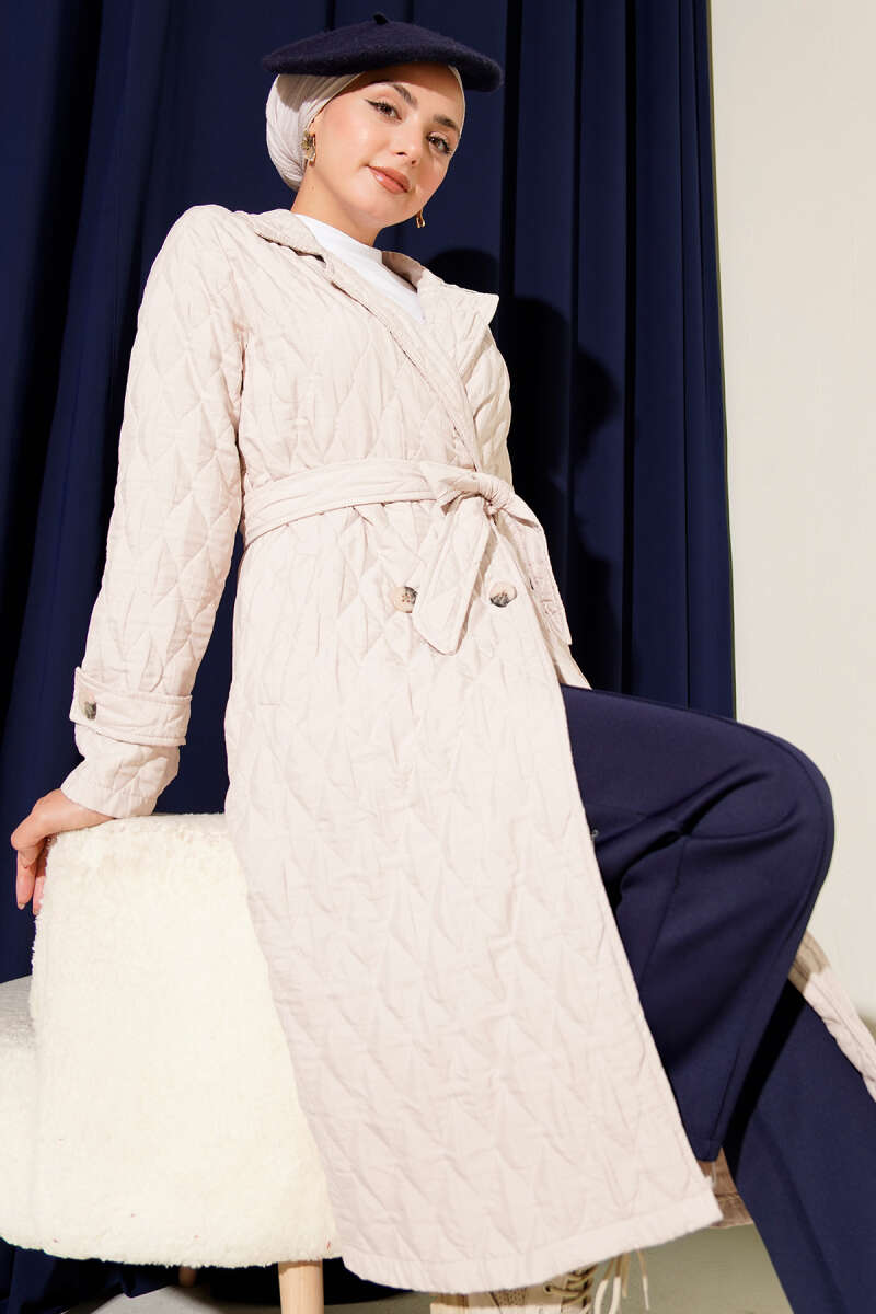 Belted Quilted Cape - Beige