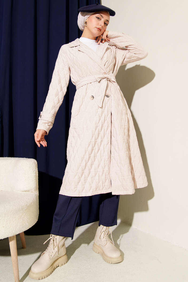 Belted Quilted Cape - Beige
