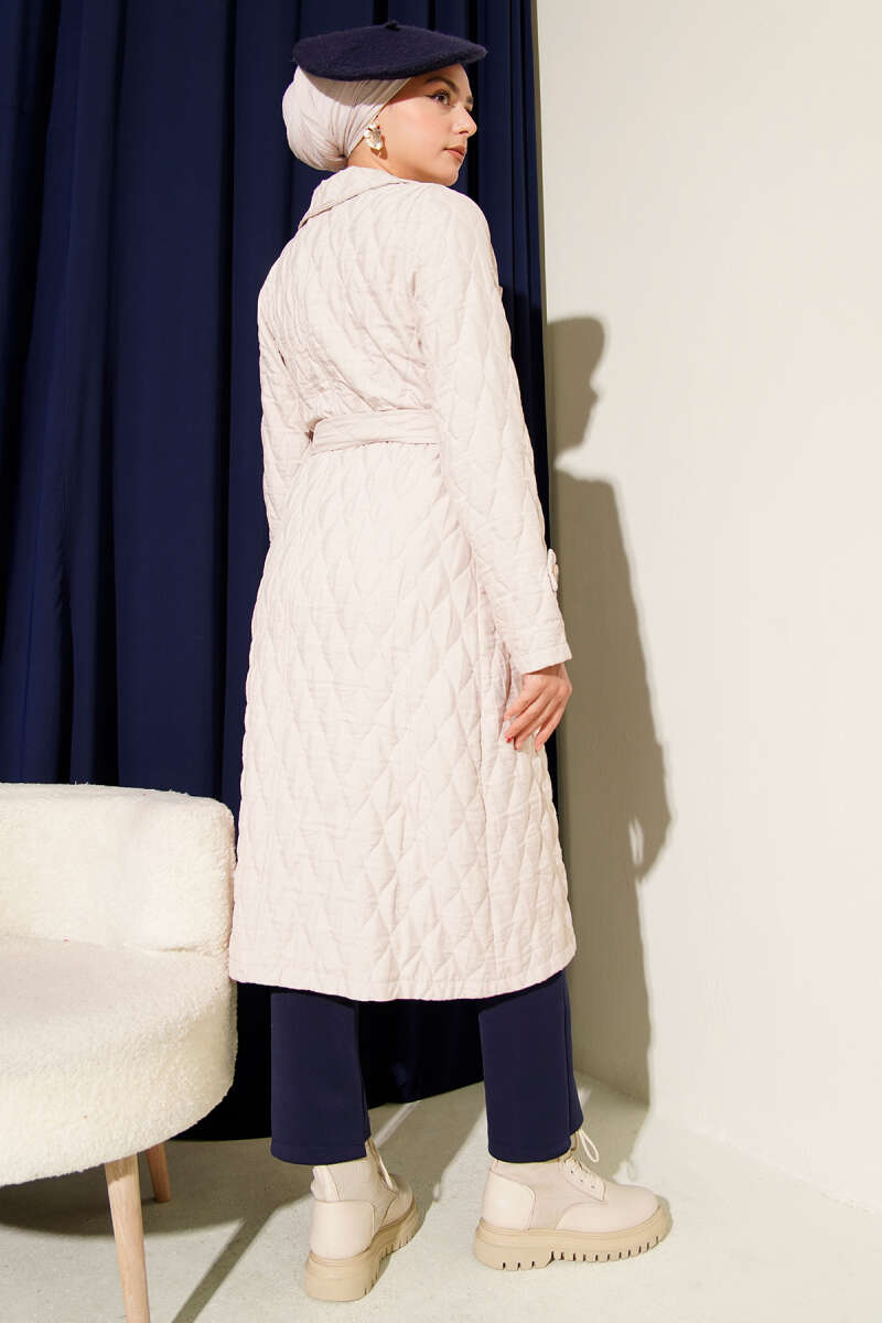 Belted Quilted Cape - Beige