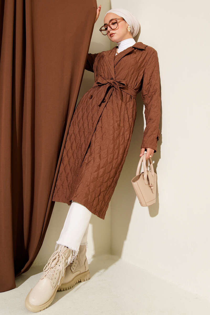 Belted Quilted Cape - Brown