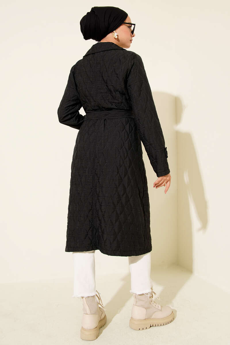 Belted Quilted Cape - Black