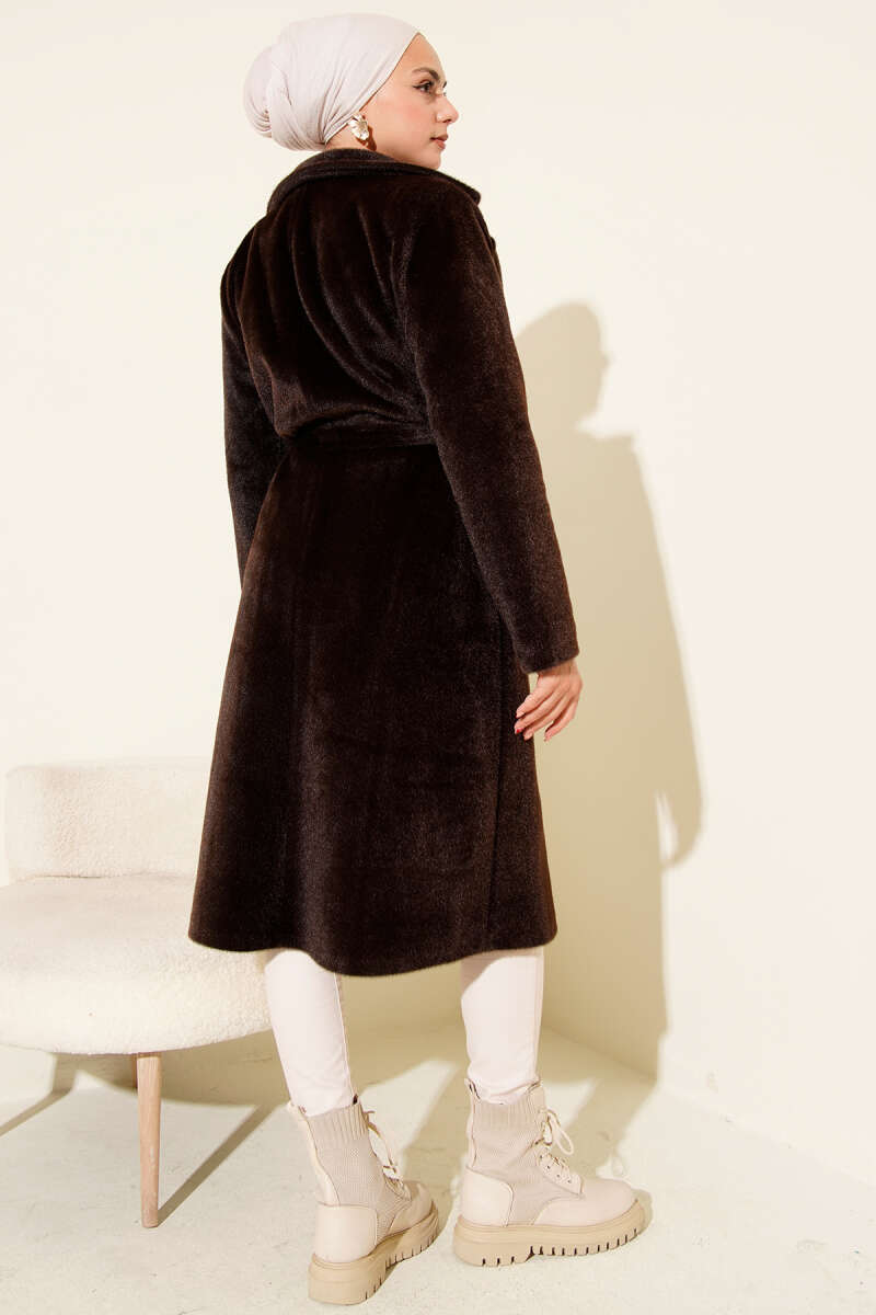 Belted Felt Coat - Dark Brown