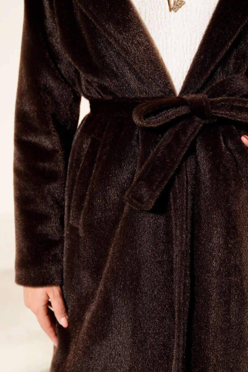 Belted Felt Coat - Dark Brown