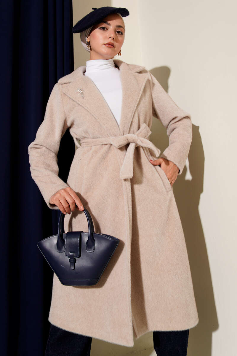 Belted Felt Coat - Beige