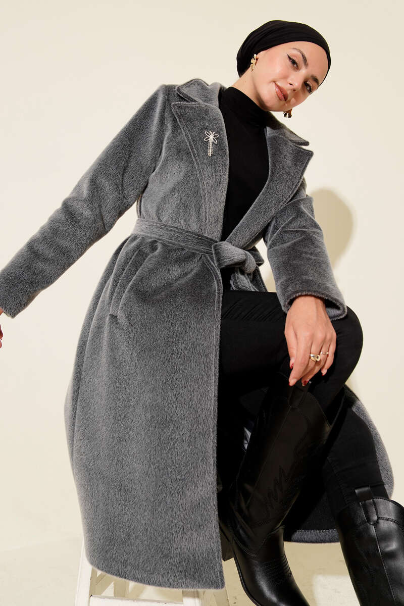 Belted Felt Coat - Smoke Grey