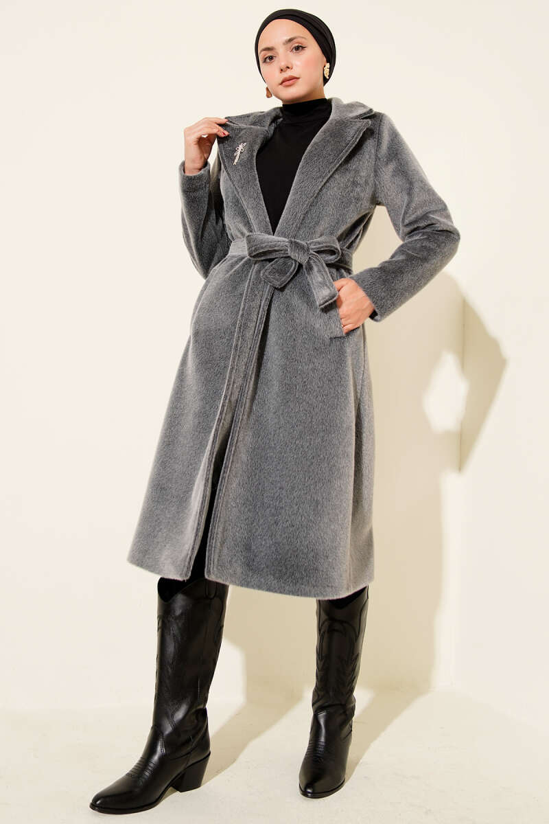 Belted Felt Coat - Smoke Grey