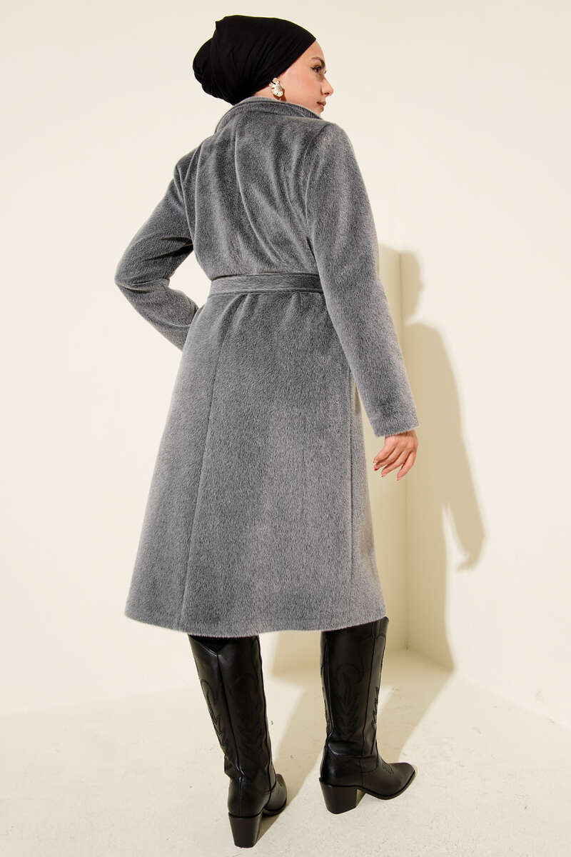 Belted Felt Coat - Smoke Grey