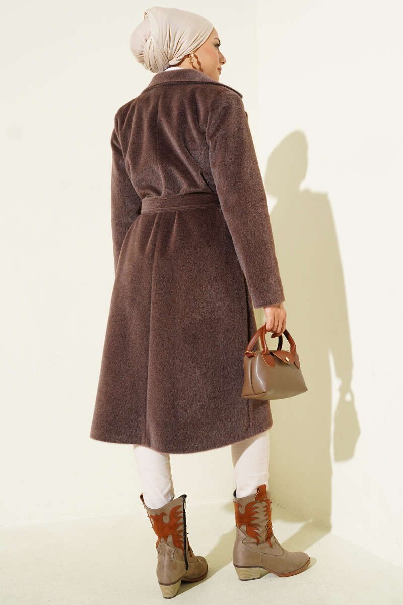 Belted Felt Coat - Brown