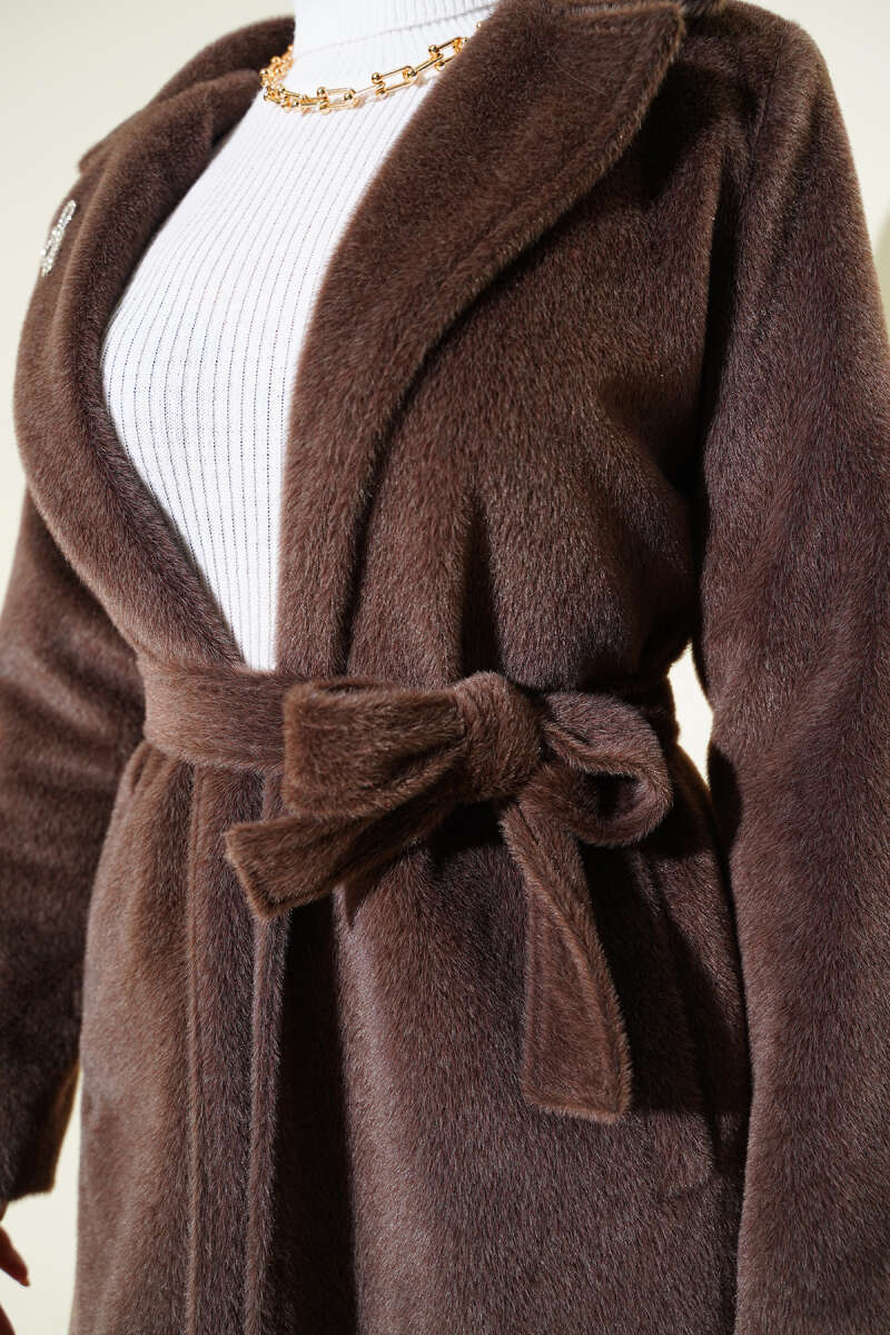 Belted Felt Coat - Brown