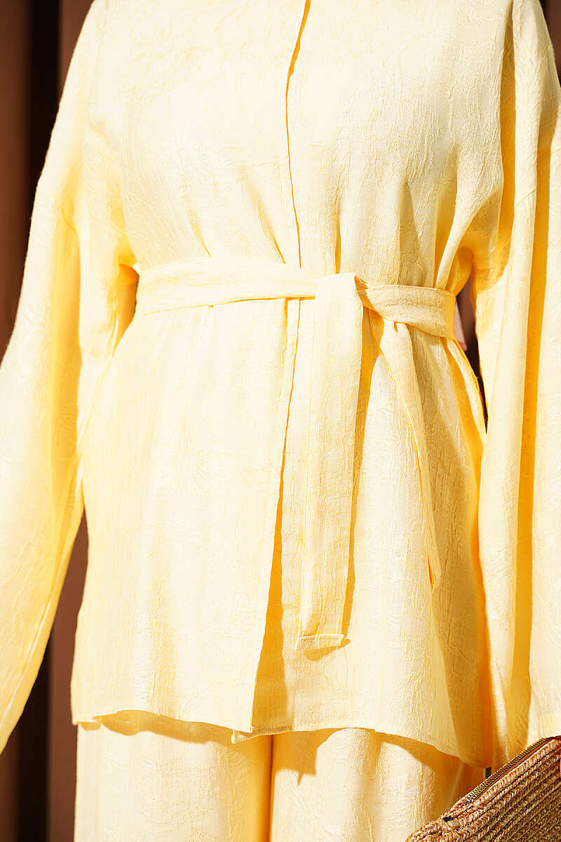 Belted Self-Pattern Two-Piece Set - Gold