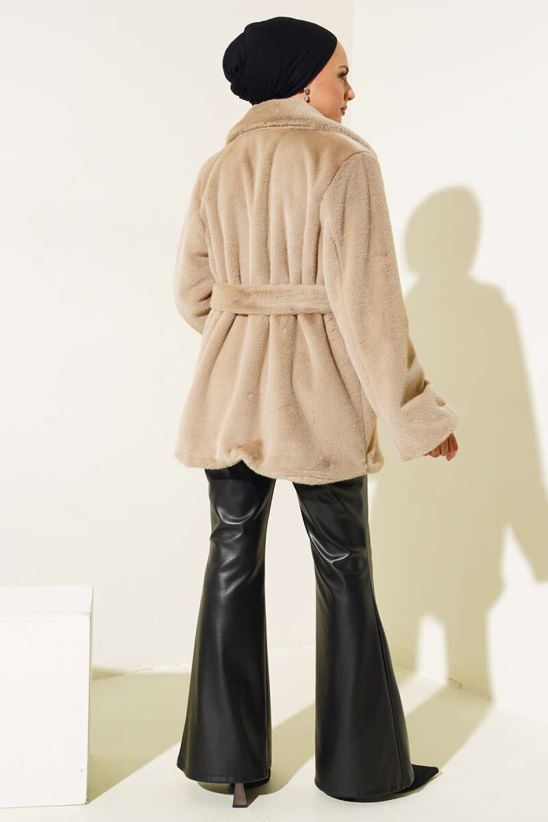 Belted Plush Coat - Latte