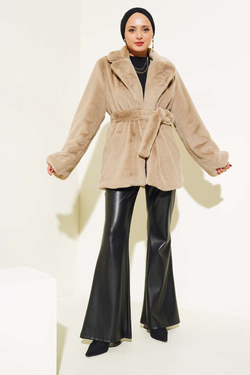 Belted Plush Coat - Latte