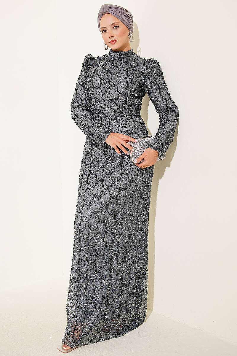 Belted Sequin Evening Dress - Mint