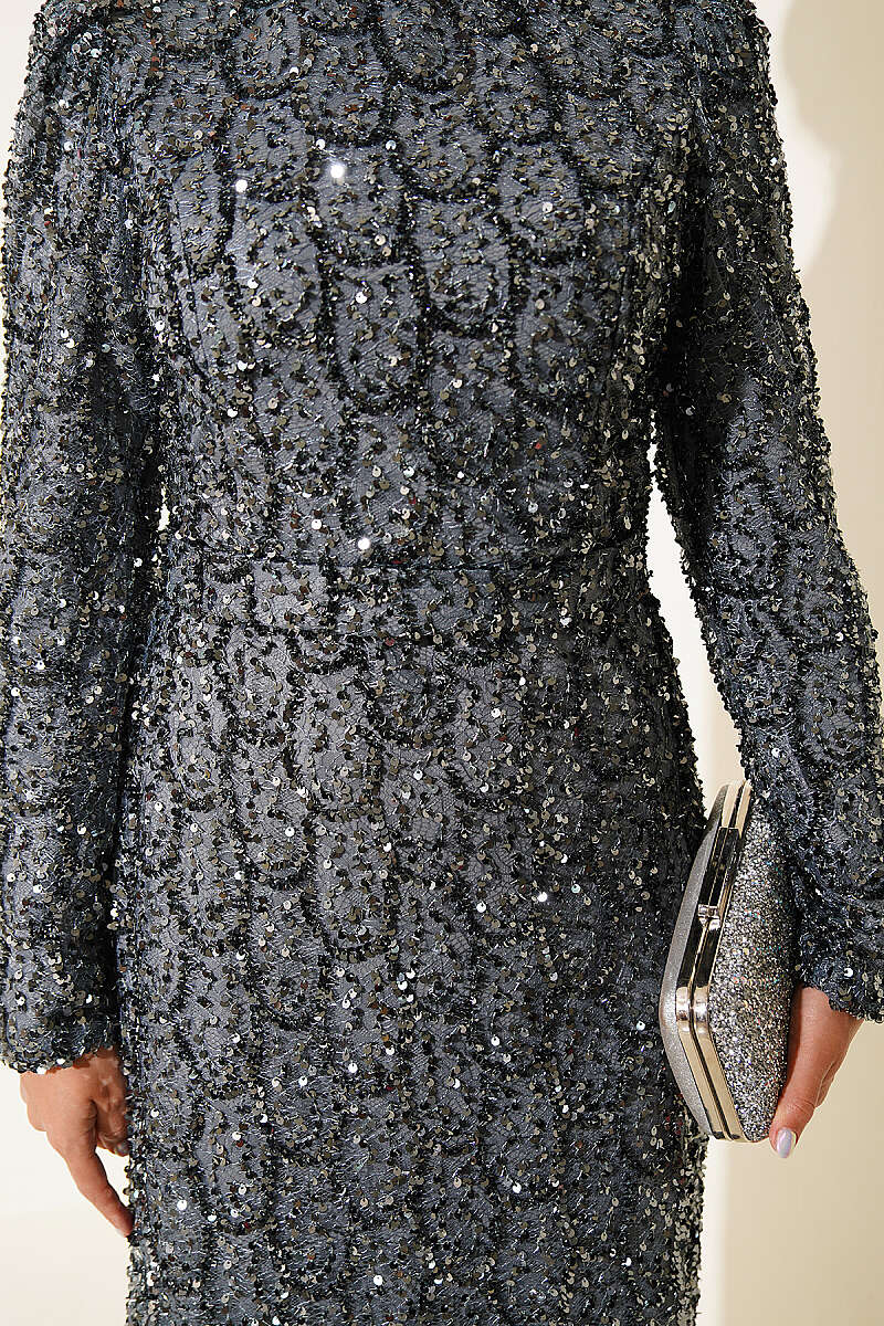 Belted Sequin Evening Dress - Mint