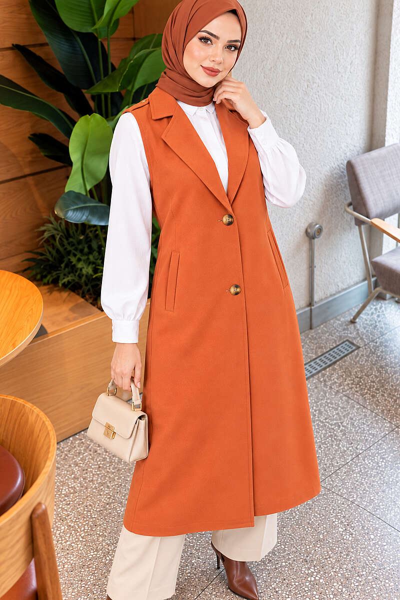 Belted Sleeveless Trench Coat - Brick