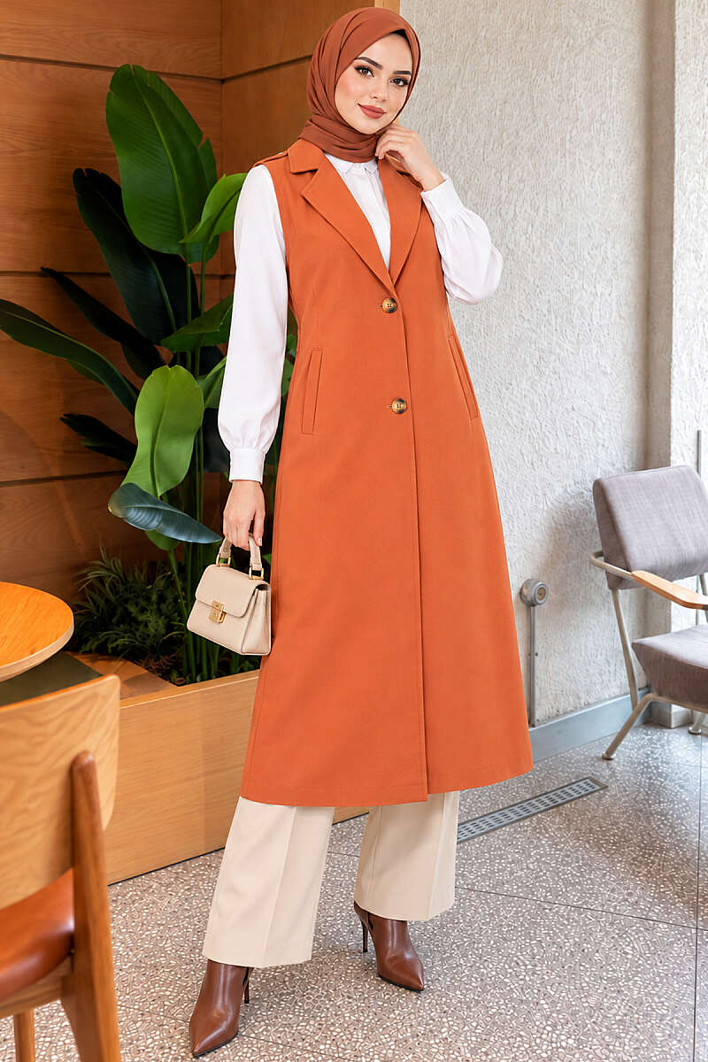 Belted Sleeveless Trench Coat - Brick
