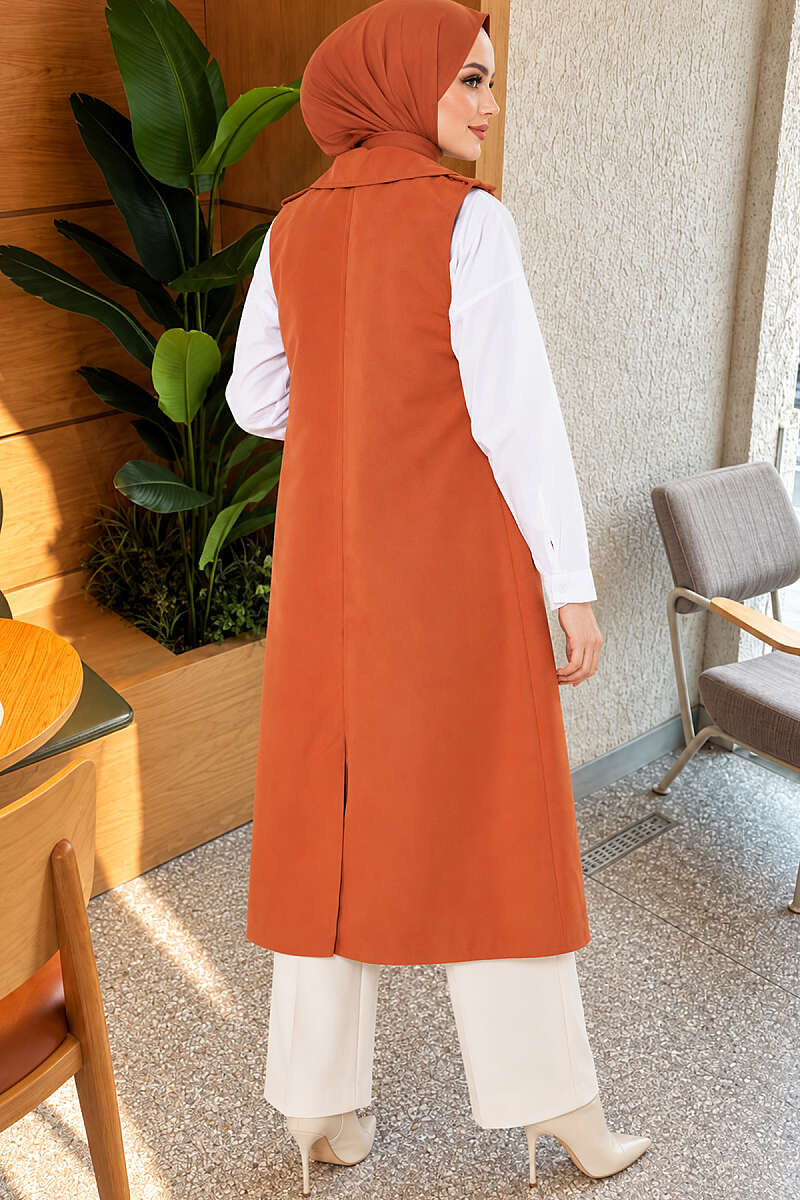 Belted Sleeveless Trench Coat - Brick