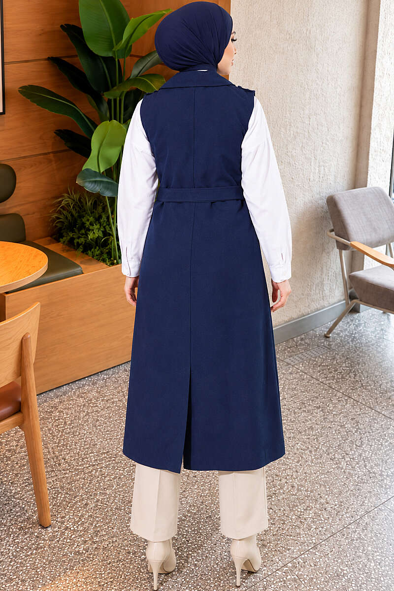 Belted Sleeveless Trench Coat - Navy