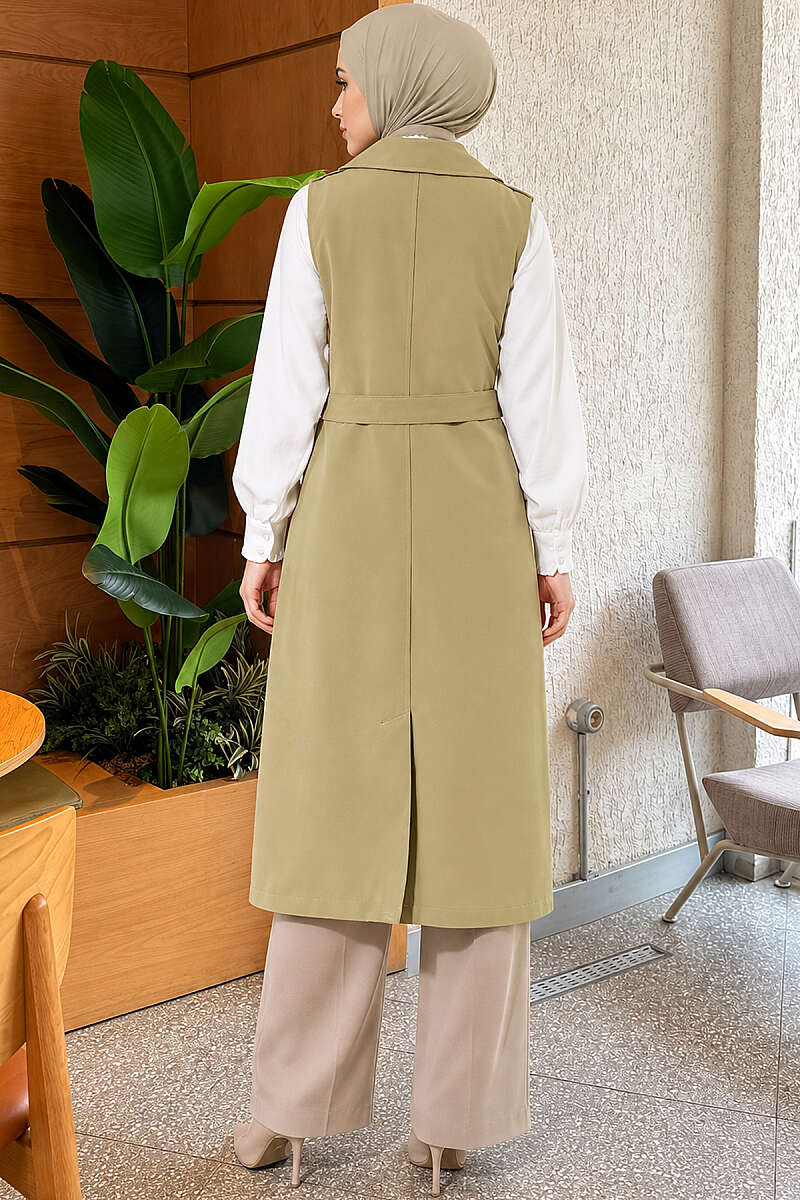 Belted Sleeveless Trench Coat - Aqua Green