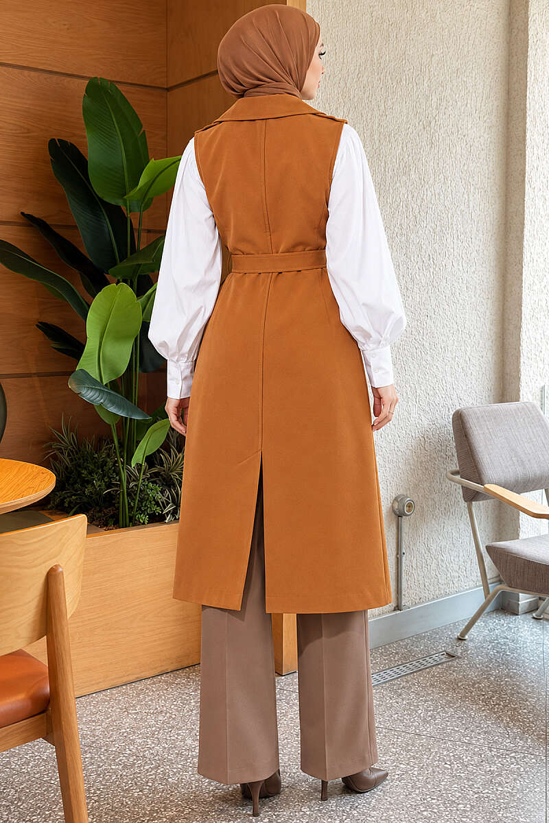 Belted Sleeveless Trench Coat - Tan