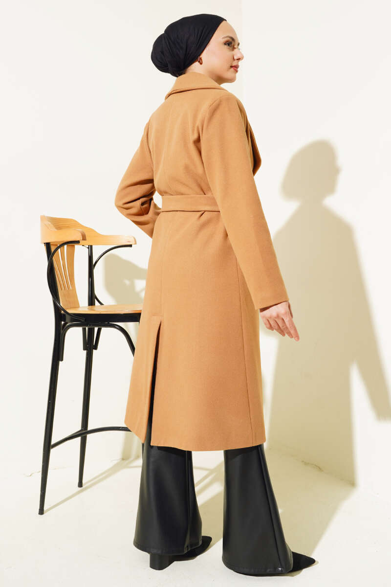 Long Basic Belted Felt Coat - Camel
