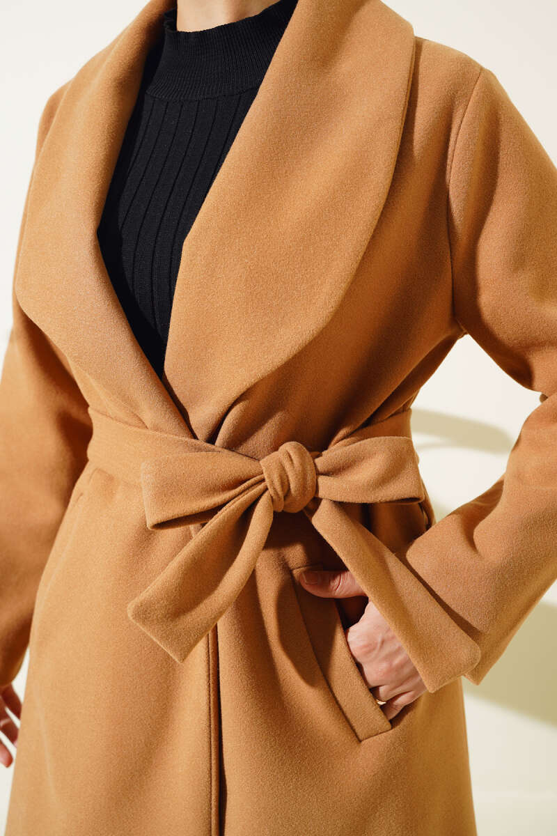 Long Basic Belted Felt Coat - Camel