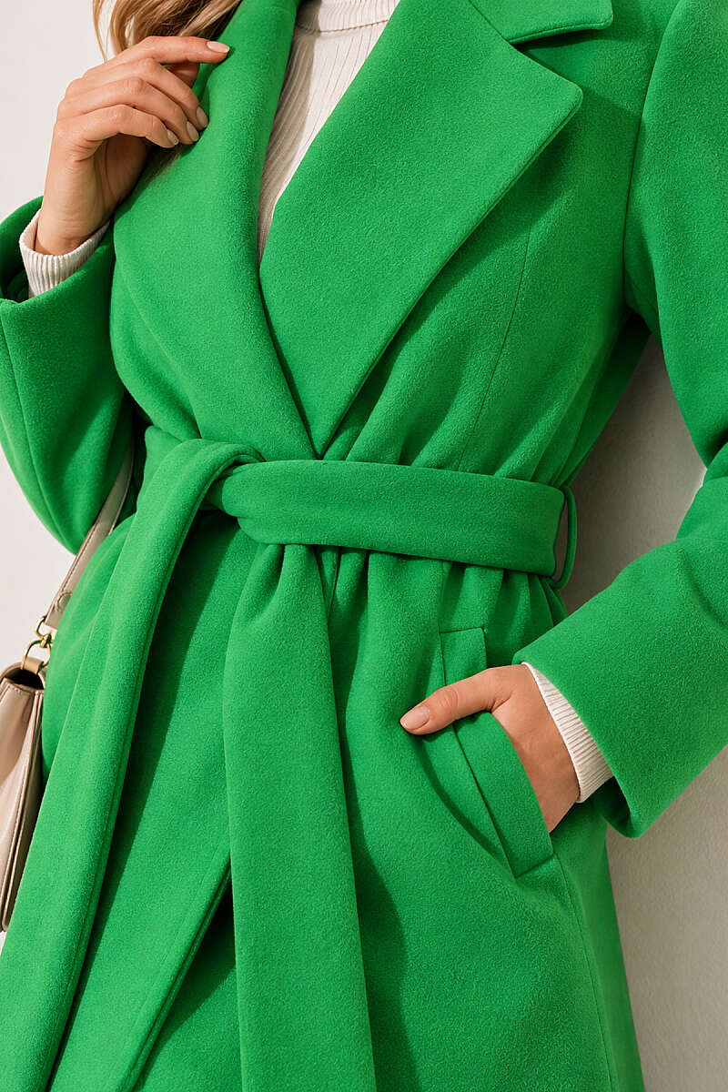 Long Belted Felt Coat - Green