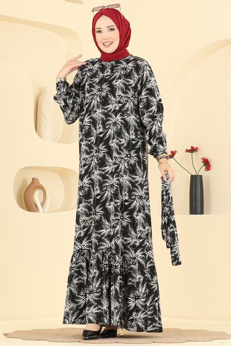 Viscose Dress with Sash - Multicolour 1