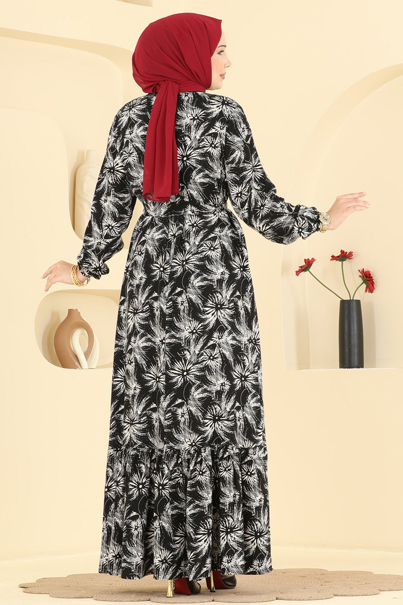 Viscose Dress with Sash - Multicolour 1