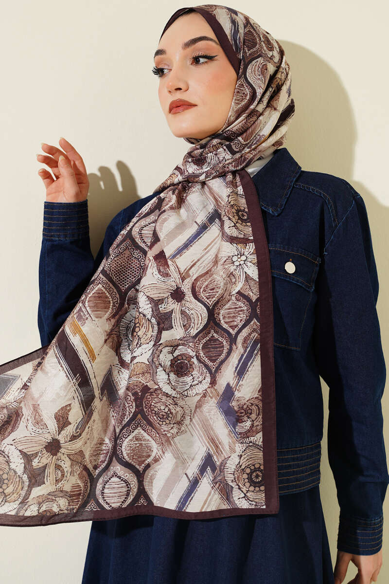 Tulip Print Modal Shawl - Chestnut
